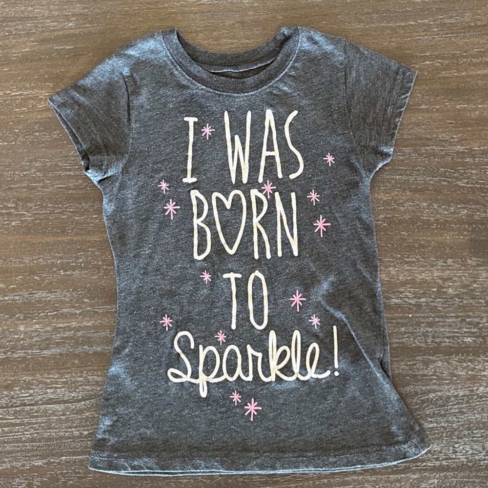 Girls Small 6/6X Gray Born to Sparkle Tee Short Sleeve Shirt